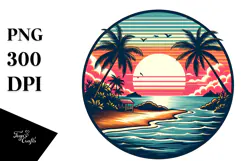 Retro Tropical Island Sunset, PNG Product Image 1