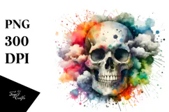 Colorful Skull Painting with Splashes, PNG Product Image 1