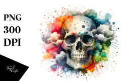 Colorful Skull Painting, PNG Product Image 1