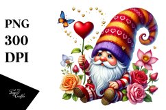 Valentines Gnome with Large Hat Showing Heart Sign PNG Product Image 1