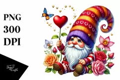 Valentines Gnome with Large Hat Showing Heart Sign PNG Product Image 1