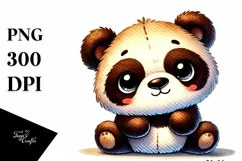 Old Plush Panda in Watercolor, PNG Product Image 1