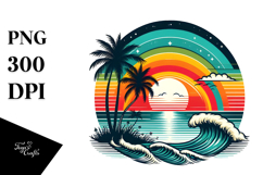 Retro Tropical Rainbow Sunset, PNG Product Image 1