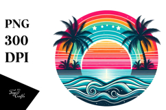 Retro Tropical Rainbow Sunset, PNG Product Image 1