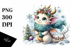 Colorful Dragon with Christmas Decor, PNG Product Image 1