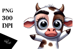 Cartoony Watercolor Cow with Party Hat, High Quality PNG Product Image 1