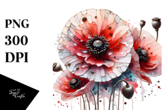 Poppy with Metallic Insertions, Watercolor PNG Product Image 1