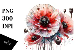 Poppy with Metallic Insertions, Watercolor PNG Product Image 1
