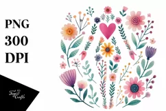 Simple Cute Boho Flower with Heart, PNG Product Image 1