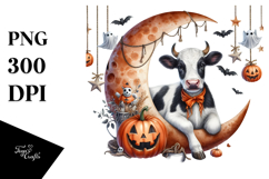 Cow Dressed for Halloween on Half Moon PNG Product Image 1