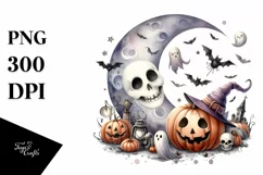 Funny Halloween Clipart with Moon PNG Product Image 3