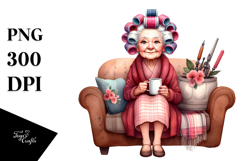 Watercolor Character Sitting on Couch with Mug | Clipart Product Image 1