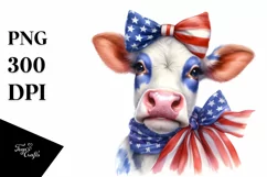 Cow Portrait Bow USA Flag Colors Product Image 1