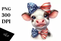 Cow Portrait Bow USA Flag Colors Product Image 1