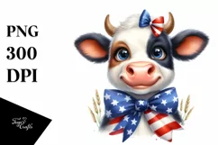 Cow Portrait Bow USA Flag Colors Product Image 1