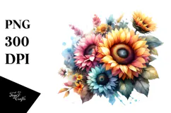 Abstract Colorful Sunflower Watercolor PNG Product Image 1