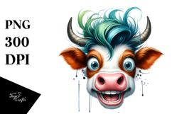 Funny Cow with Cool Hair, PNG Product Image 1