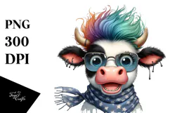 Funny Cow with Cool Hair, PNG Product Image 1