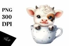 Cute Highland Cow Smiling in Cup | Sublimation | Clipart Product Image 1