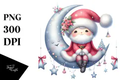 Santa on Moon with Snow PNG Product Image 1