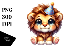 Cute Baby Lion with Party Hat PNG Product Image 1