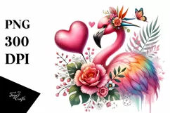 Adorned Flamingo with Big Heart PNG Product Image 1