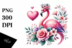 Adorned Flamingo with Big Heart PNG Product Image 1