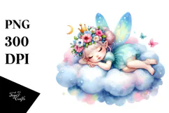 Colorful Fairy Napping Cloud | Sublimation | Clipart Product Image 1