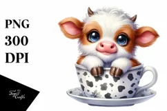 Cute Highland Cow Smiling in Cup | Sublimation | Clipart Product Image 1