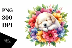 Colorful Puppy Sleeping in Flower | Sublimation | Clipart Product Image 1