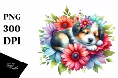 Colorful Puppy Sleeping in Flower | Sublimation | Clipart Product Image 1