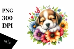 Colorful Puppy Sleeping in Flower | Sublimation | Clipart Product Image 3