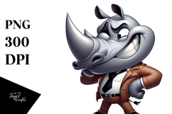 Goofy Cartoon Rhino with Bandana, Transparent PNG Product Image 1