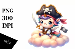 Pastel Pirate Baby Unicorn Clipart, High-Quality PNG Product Image 1