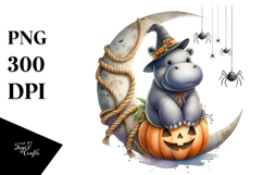 Hippo Dressed for Halloween on Half Moon PNG Product Image 1