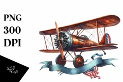 Vintage USA Flag Biplane Ribbons | Sublimation Clipart Product Image 1