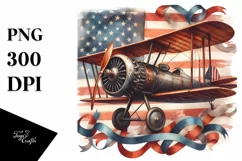 Vintage USA Flag Biplane Ribbons | Sublimation Clipart Product Image 3