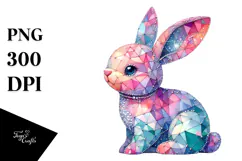 Colorful Bunny Made of Diamonds on Splashy Background PNG Product Image 1