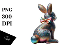 Glittery Vintage Bunny Sitting View from Back, PNG Product Image 1