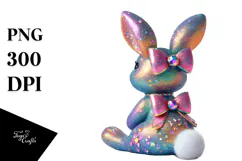 Glittery Vintage Bunny Sitting View from Back, PNG Product Image 1