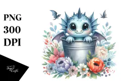 Cute Baby Dragon with Flowers PNG Product Image 1
