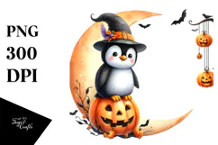 Penguin in Halloween Costume, Sitting on Half Moon Product Image 1