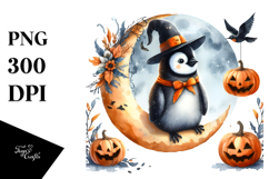 Penguin in Halloween Costume, Sitting on Half Moon Product Image 1