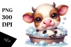 Baby Highland Cow in Watercolor, PNG Product Image 1