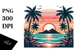 Retro Tropical Island Sunset, Clipart PNG Product Image 1