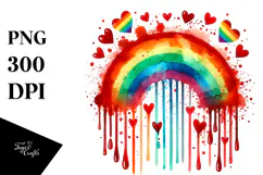 Colorful Rainbow with Hearts, Watercolor Art Product Image 1