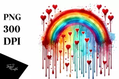 Washed Watercolor Rainbow with Blood and Hearts PNG Product Image 1