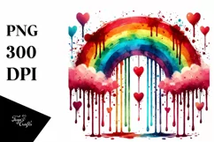 Washed Watercolor Rainbow with Blood and Hearts PNG Product Image 1