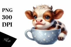 Cute Highland Cow in a Cup Watercolor Product Image 1