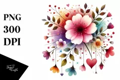 Simple Watercolor Flower Hearts PNG Product Image 1